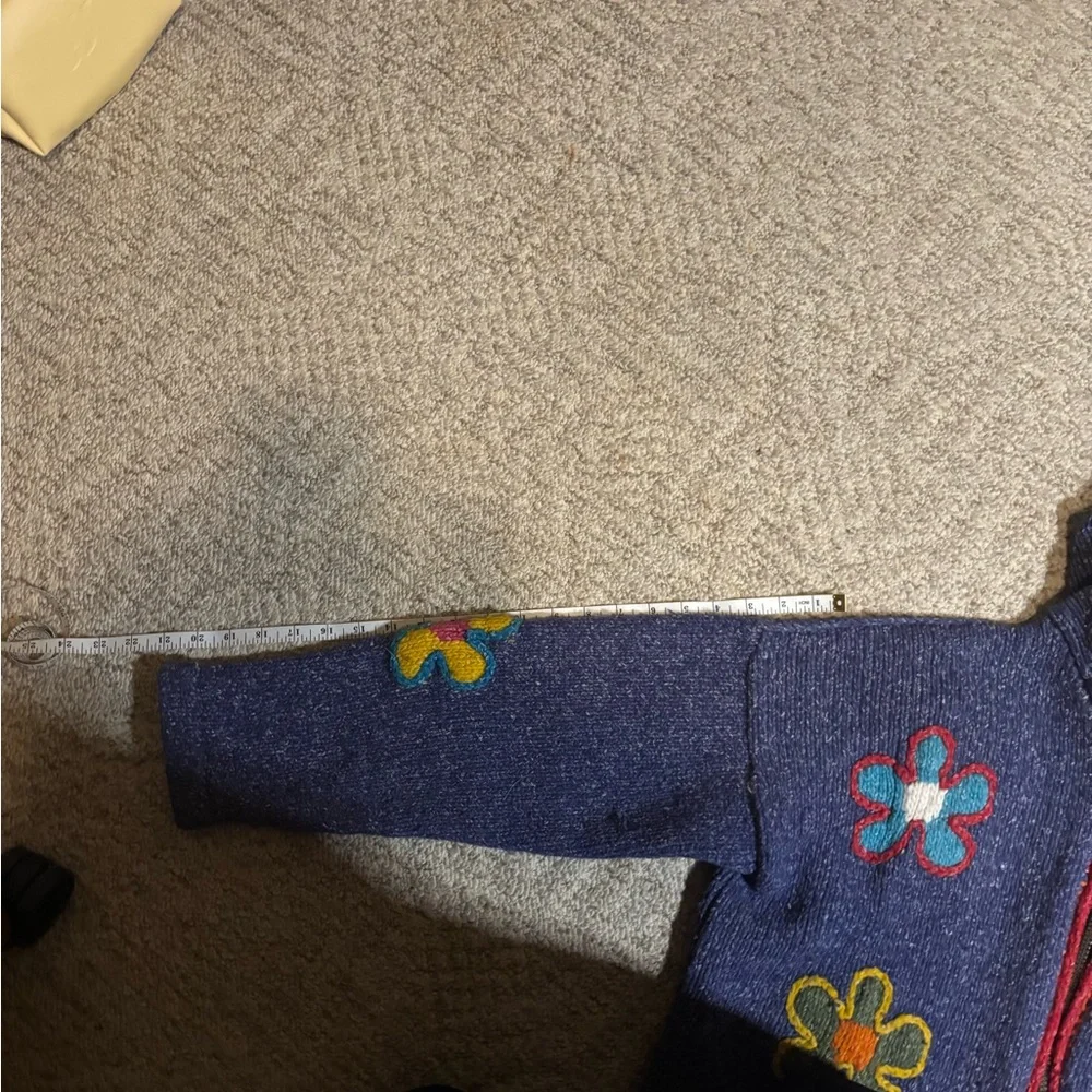 Floral Embroidered Blue Women's wool cardigan - Picture 4 of 16